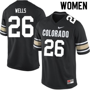 Women Colorado Buffaloes Carson Wells #26 Football Home Black Jersey 873607-533