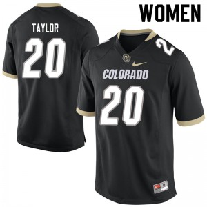 Women Colorado Buffaloes Davion Taylor #20 Black Football Jersey 427989-797
