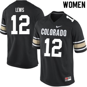 Womens Colorado Buffaloes Brendon Lewis #12 Home Black NCAA Jerseys 793634-981
